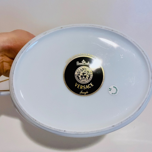 Versace x Rosenthal Jungle Blue Green Gold Pattern Vegetable Bowl Vintage - Picture 10 of 11